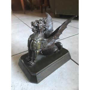 Superbe Et Rare Bronze Néo Gothique 1880 Signé A Leonard Chimère