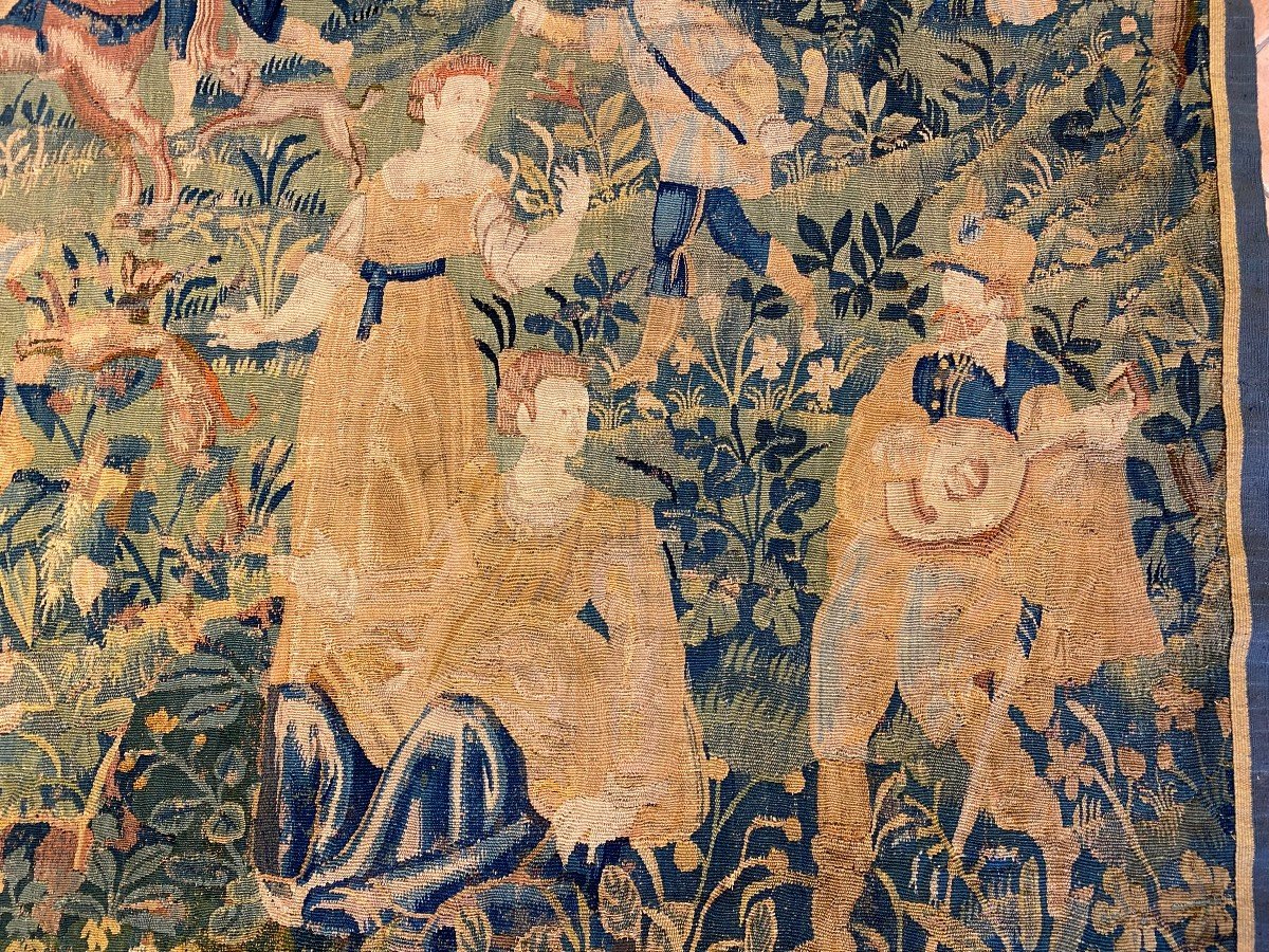 Tapisserie Des Flandres XVI Siècle Scène De Cour Et De Chasse-photo-3