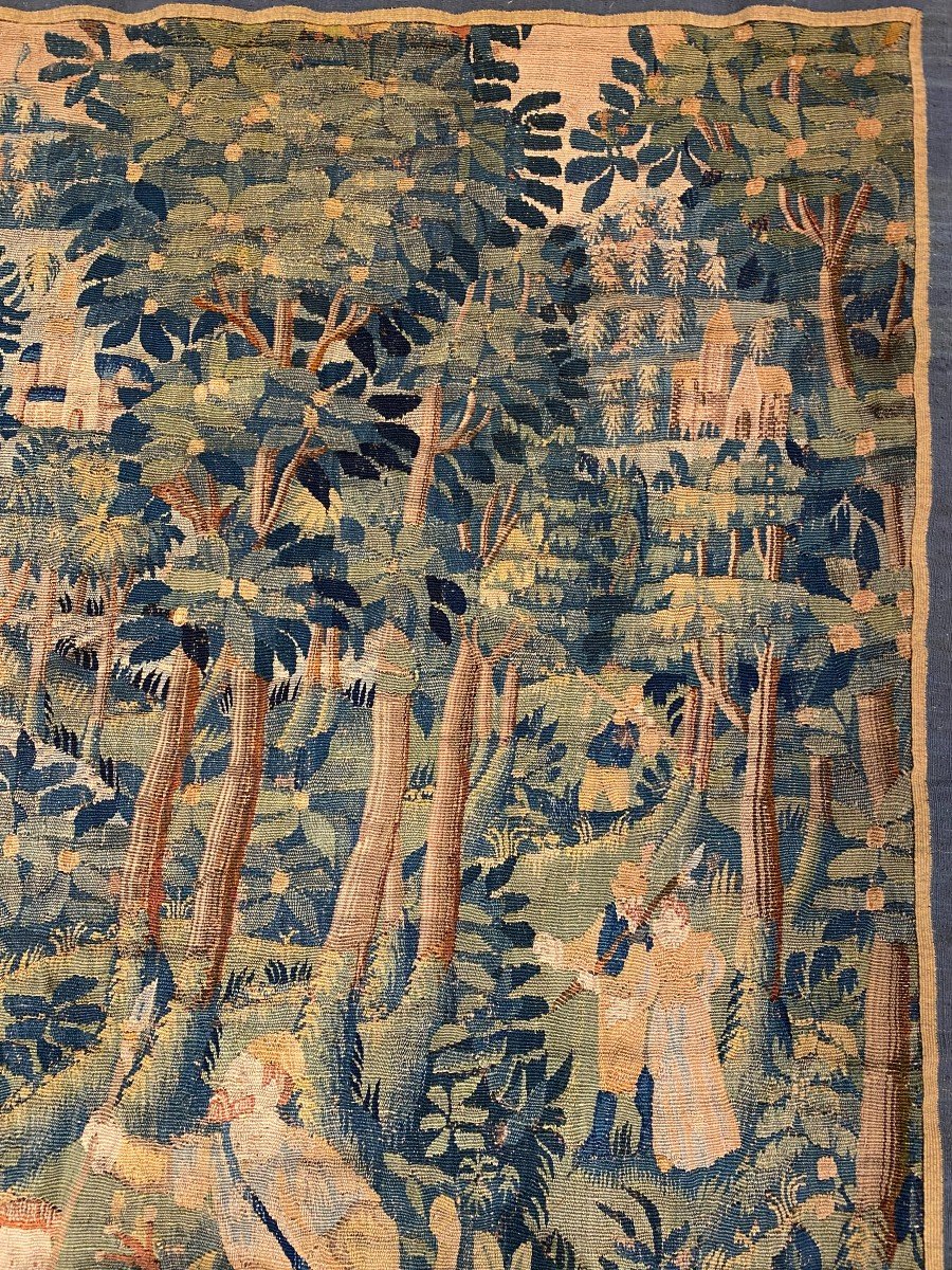 Tapisserie Des Flandres XVI Siècle Scène De Cour Et De Chasse-photo-4