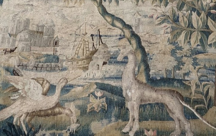 Panneau de Tapisserie Aubusson Verdure avec port.-photo-2