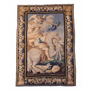 Aubusson Tapestry Of The Emperor Under The Protection Of An Angel. 