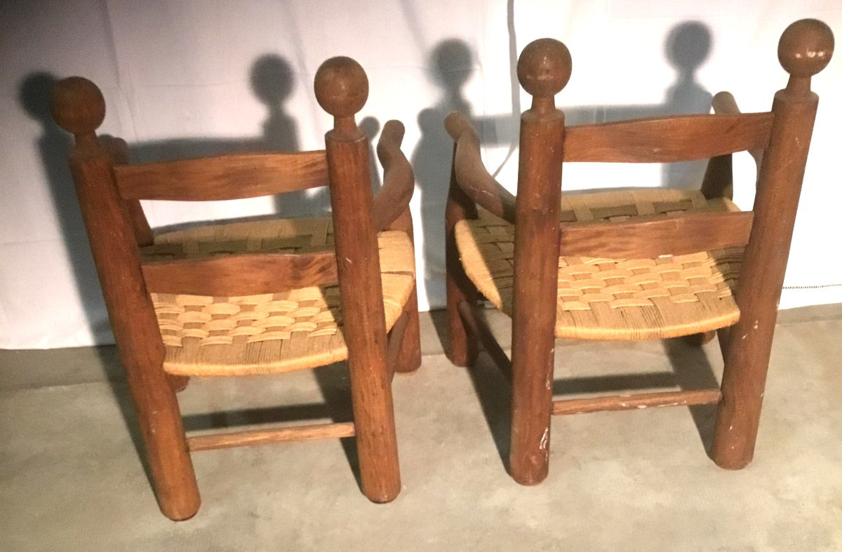 Paire De Fauteuil Brutaliste En Corde-photo-2