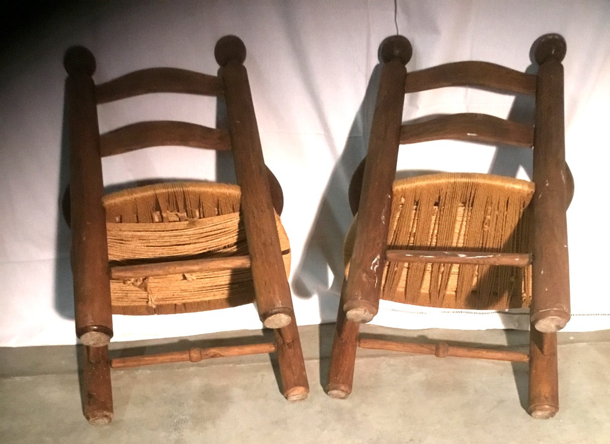 Paire De Fauteuil Brutaliste En Corde-photo-3