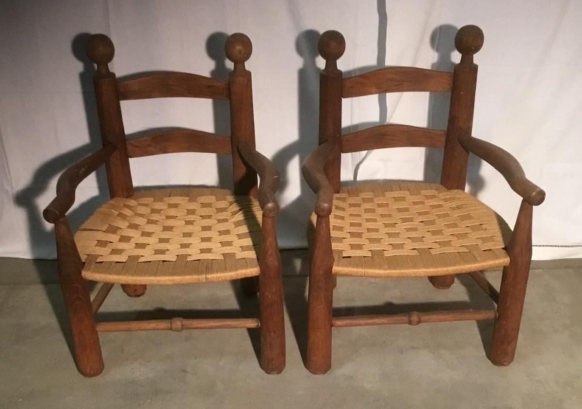 Paire De Fauteuil Brutaliste En Corde