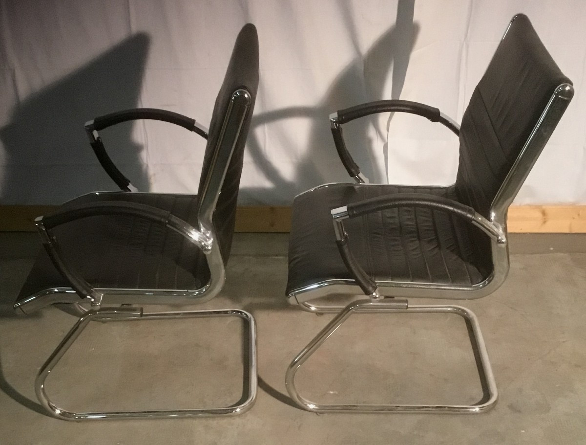 paire de fauteuil cuir et acier chromé-photo-4