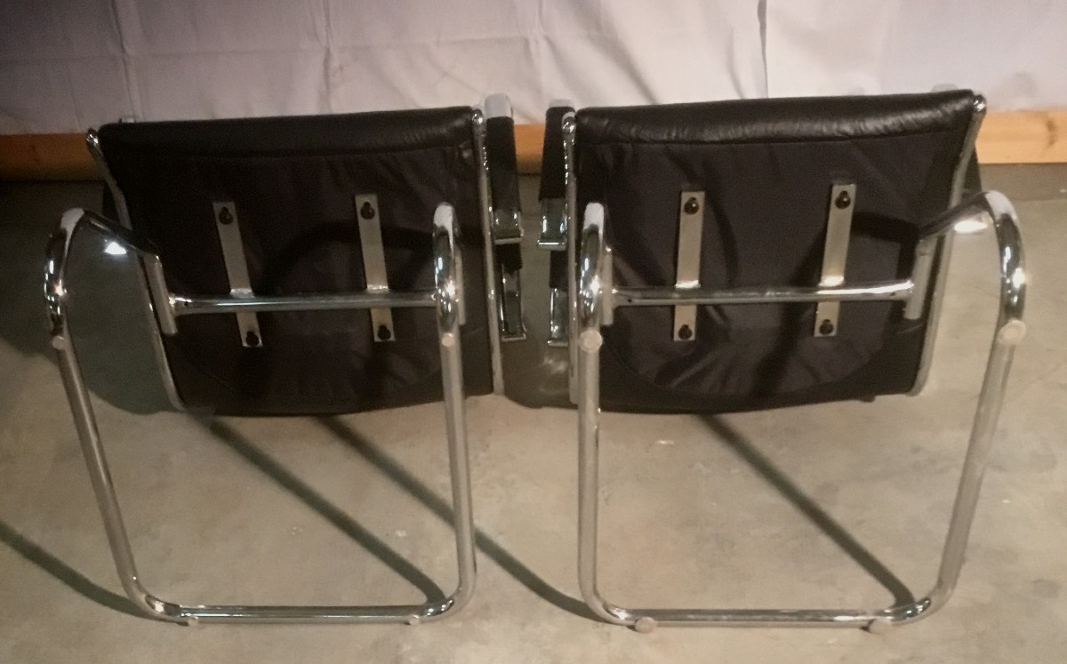 paire de fauteuil cuir et acier chromé-photo-3