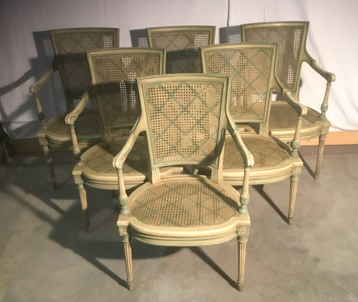 6 Lacquered And Caned Armchairs-photo-2