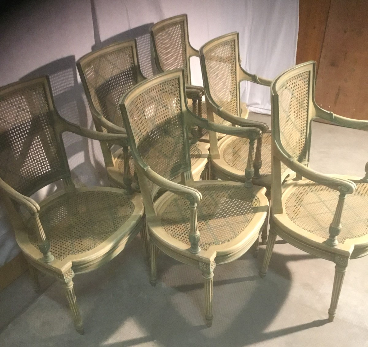 6 Lacquered And Caned Armchairs-photo-3