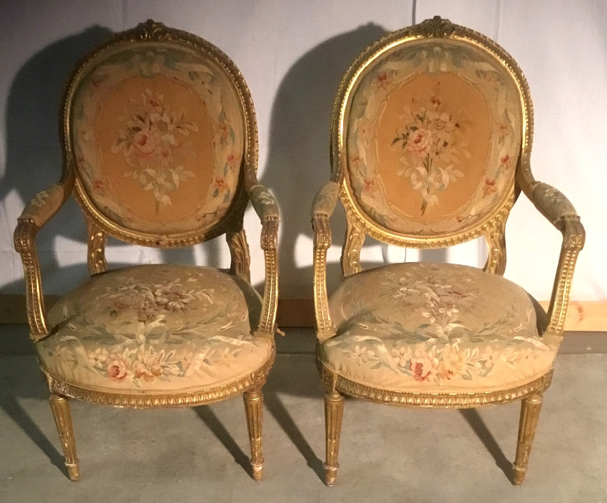 Pair Of Gilded Wooden Armchairs