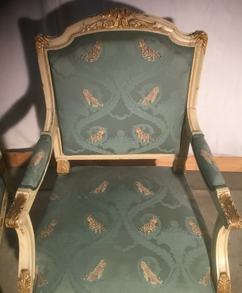 Pair Of Gold Lacquered Armchairs-photo-1