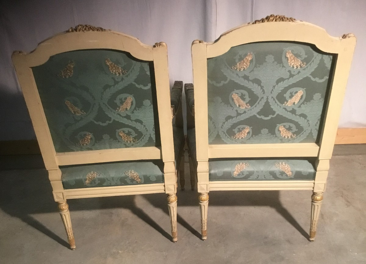Pair Of Gold Lacquered Armchairs-photo-3