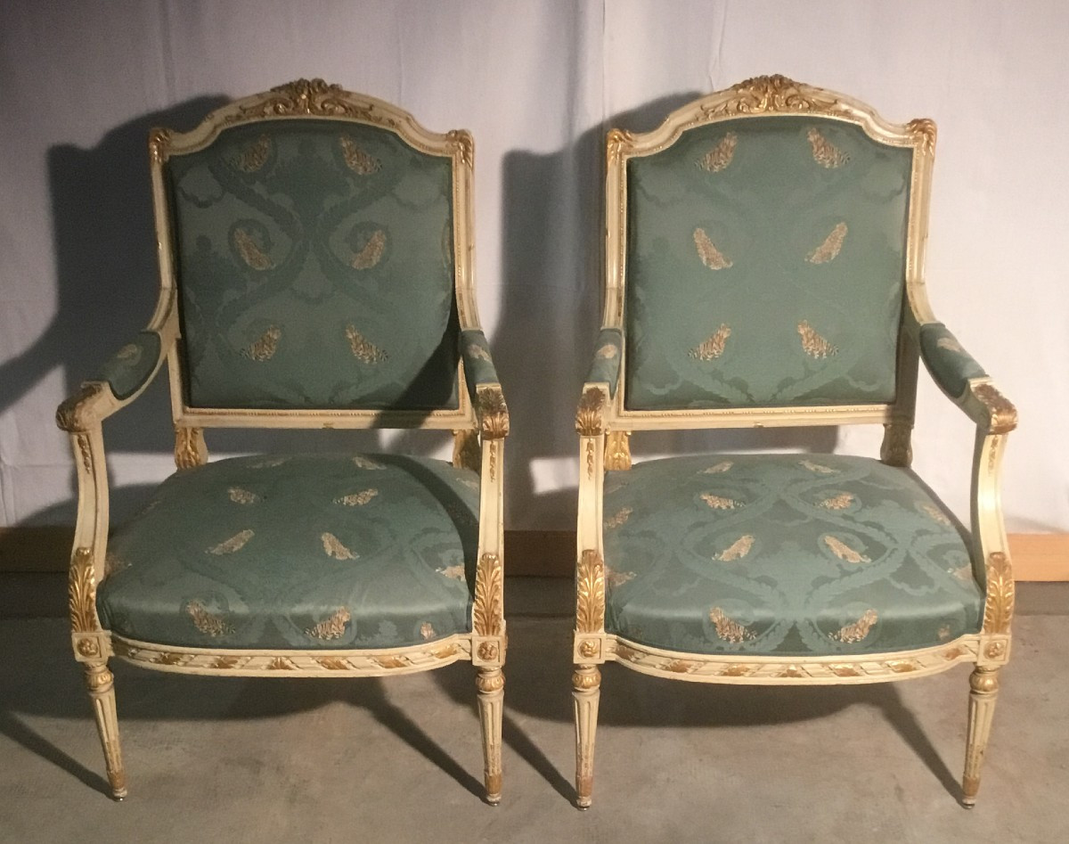 Pair Of Gold Lacquered Armchairs