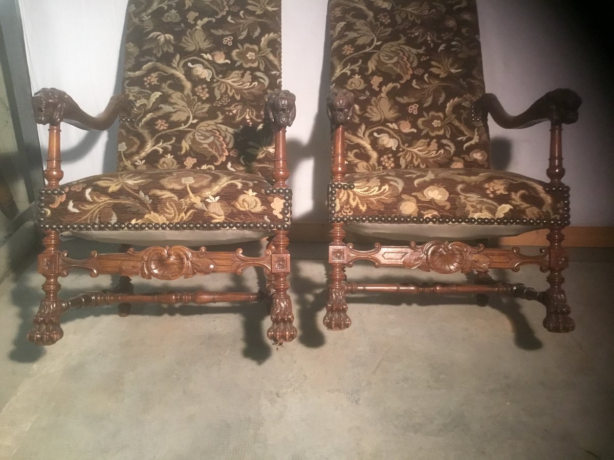 Pair Of Lion-head Armchairs-photo-3
