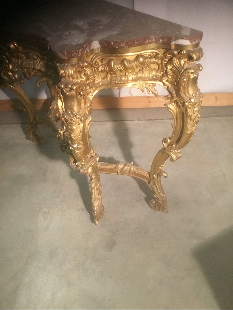 Napoleon III-style Gilded Wooden Console Table-photo-3