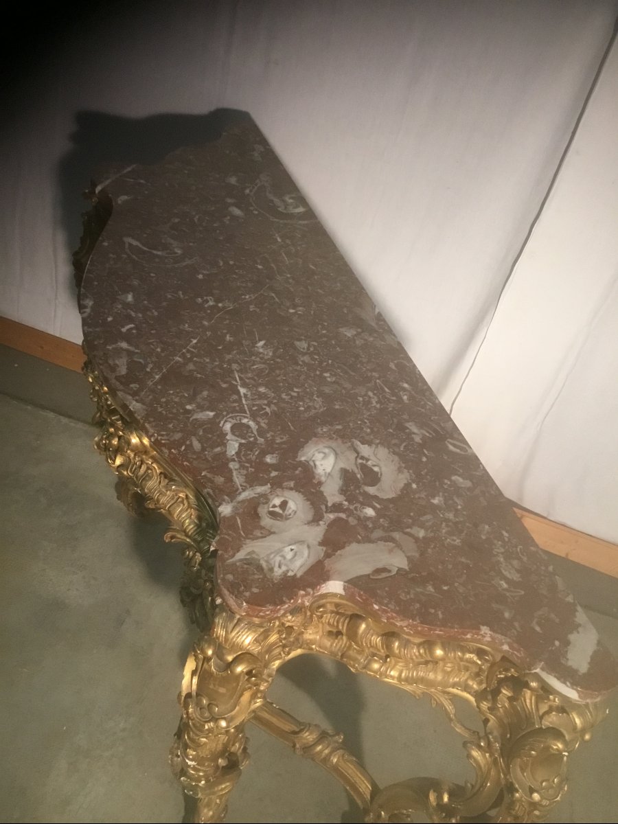 Napoleon III-style Gilded Wooden Console Table-photo-1