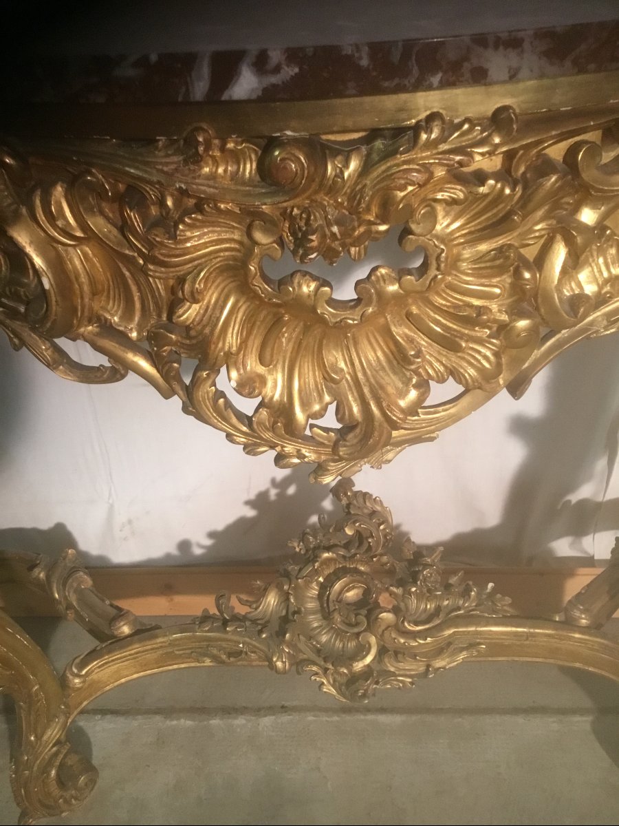 Napoleon III-style Gilded Wooden Console Table-photo-2