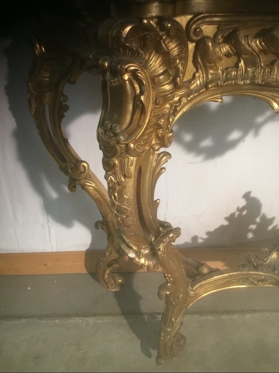 Napoleon III-style Gilded Wooden Console Table-photo-5