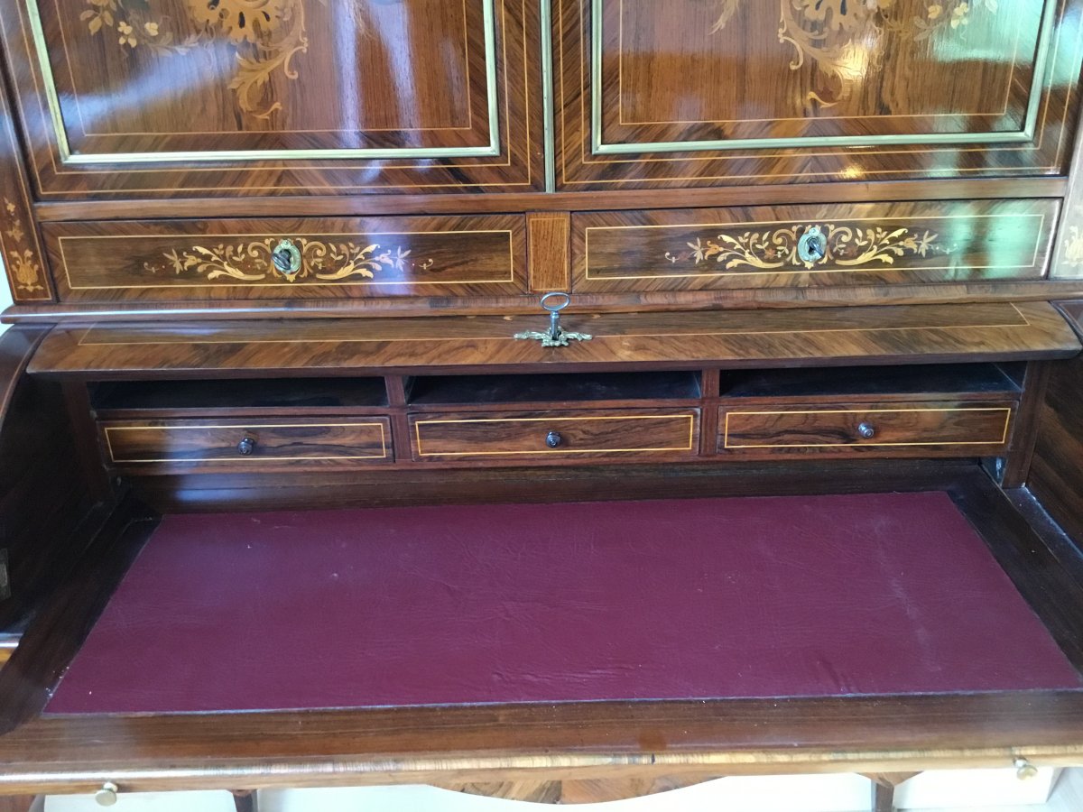 BUREAU CYLINDRE MARQUETE NAPOLEON III-photo-4