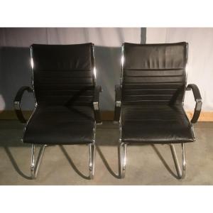 paire de fauteuil cuir et acier chromé