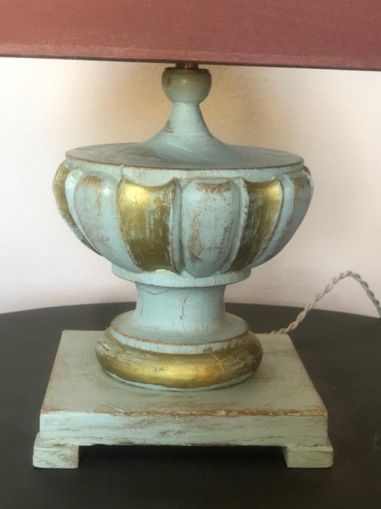 Small Lamp In Patinated Painted Wood-photo-3