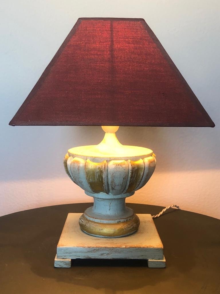 Small Lamp In Patinated Painted Wood