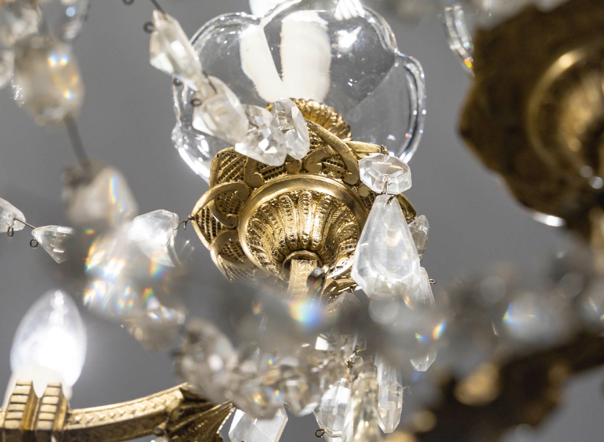 Lustre en Bronze Doré Et Cristaux-photo-1