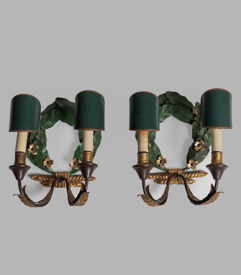 Pair Of Patinated Iron Sconces.