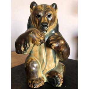 Varnished Terracotta Bear And Matt Glaze By Arne Ingdam