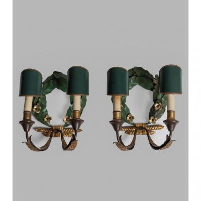 Pair Of Patinated Iron Sconces.