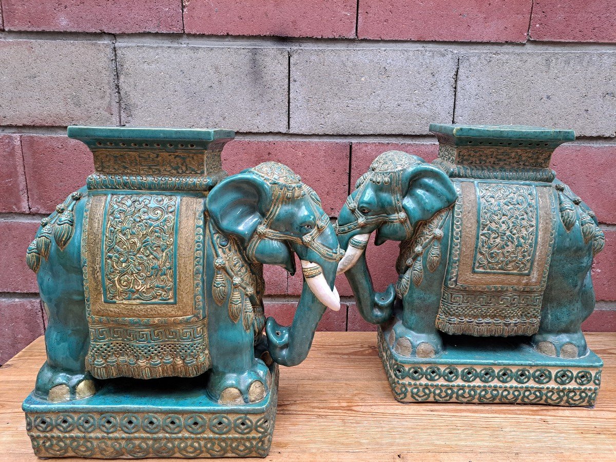Pair Of Ceramic Elephants-photo-6