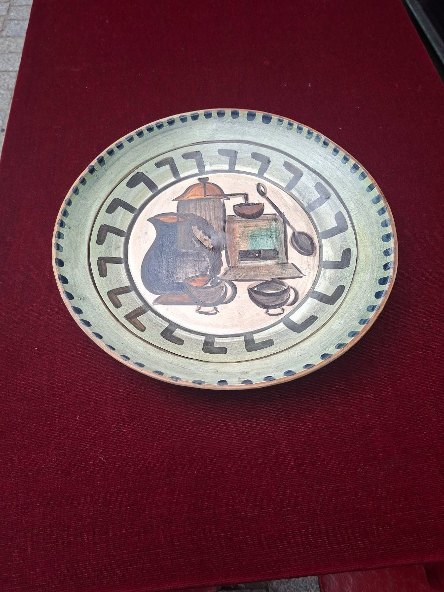 Large Vallauris Platter Signed Le Belier-photo-1