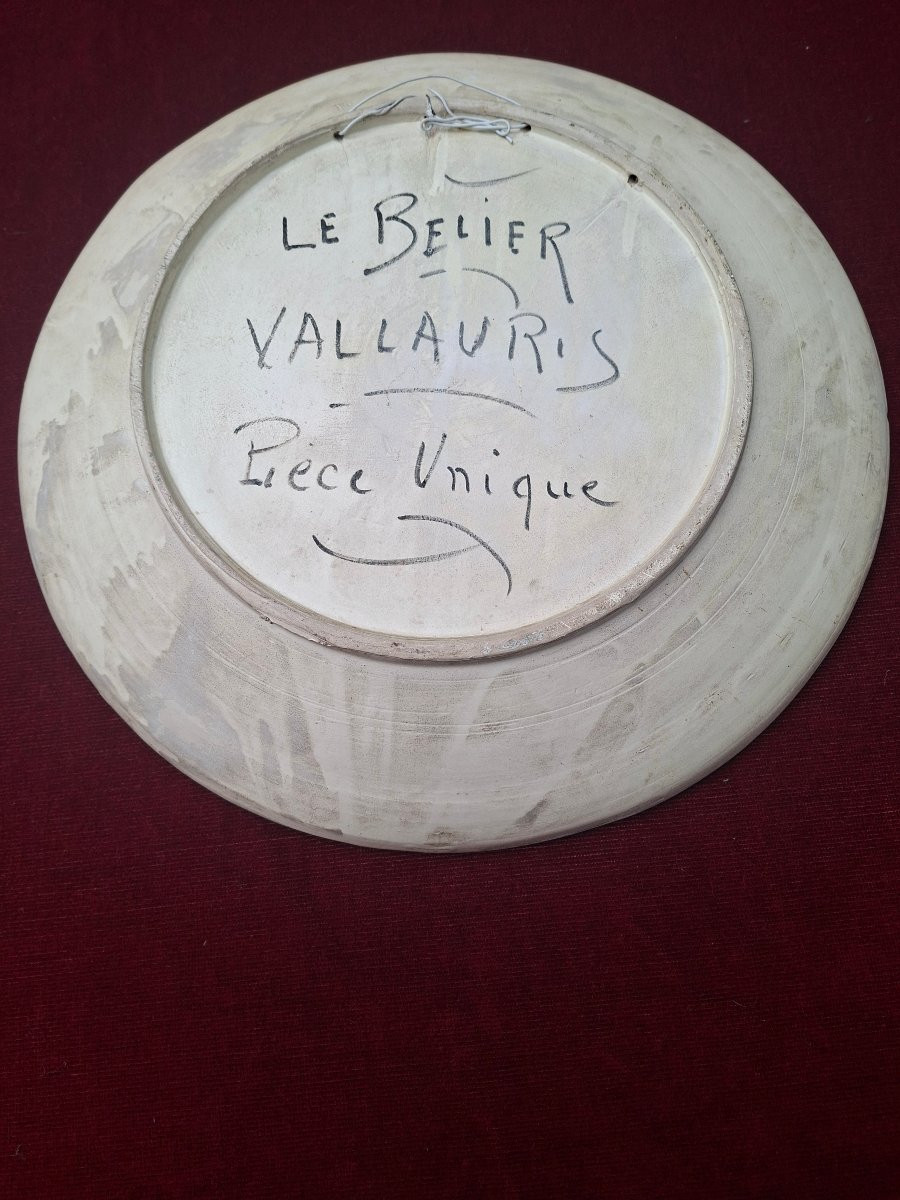 Large Vallauris Platter Signed Le Belier-photo-3