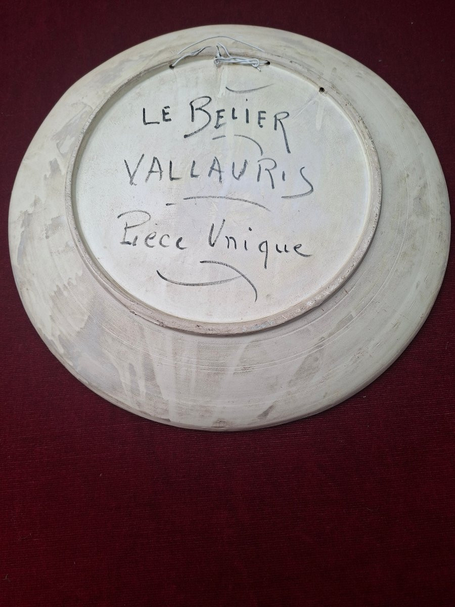 Large Vallauris Platter Signed Le Belier-photo-4
