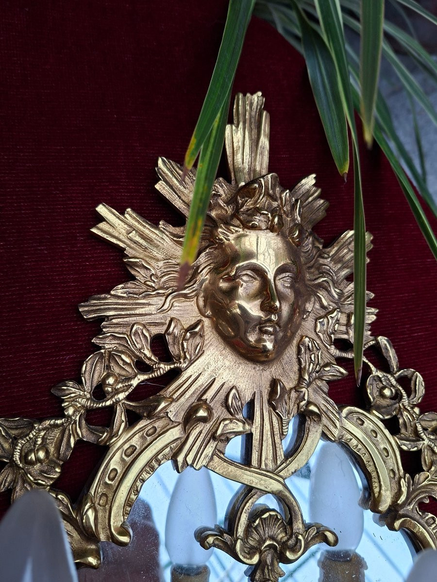 Paire d'appliques miroir en bronze doré-photo-2