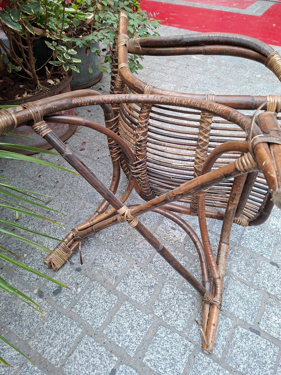 Paire de fauteuils en rotin années  50-photo-2