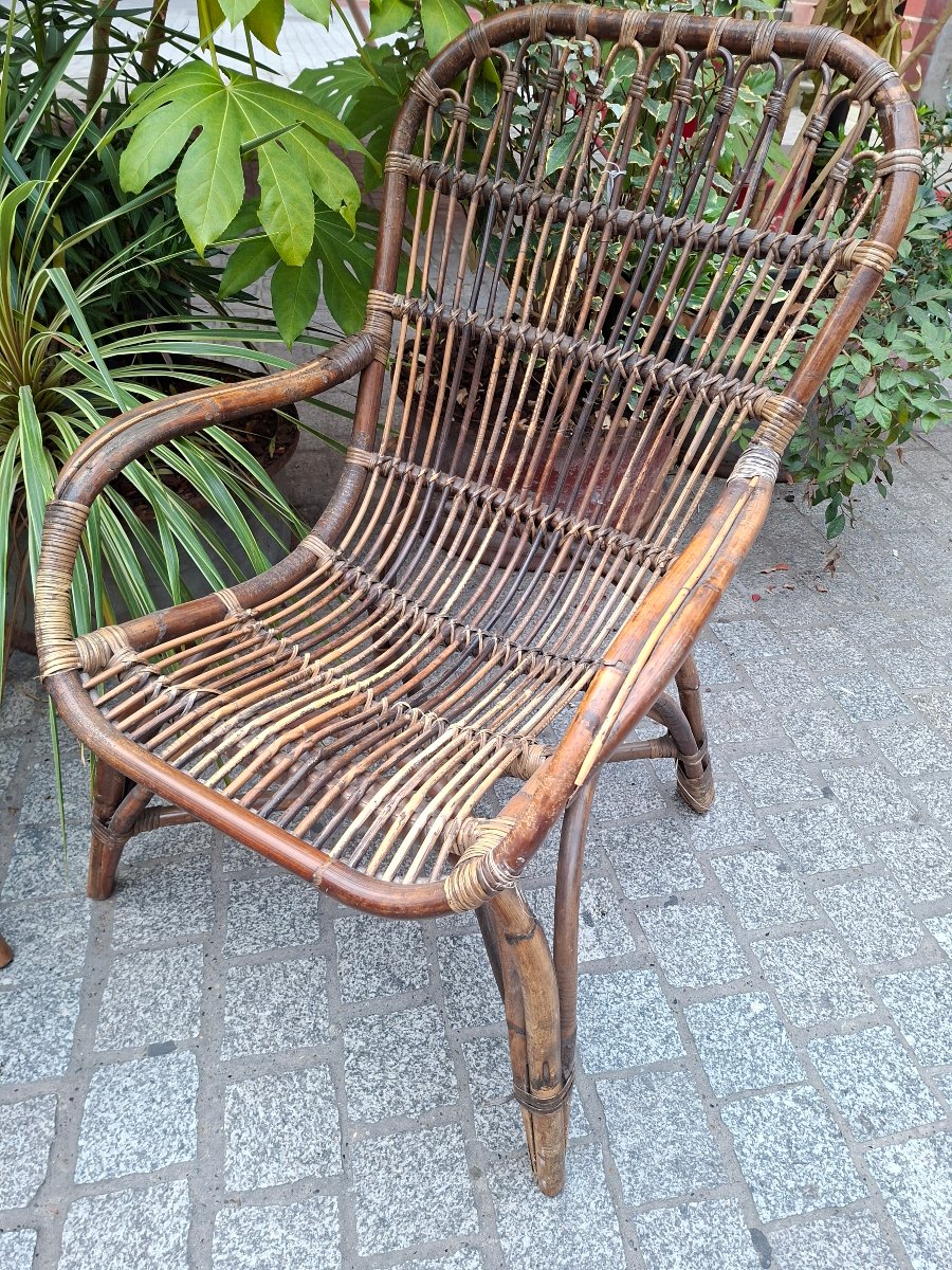 Paire de fauteuils en rotin années  50-photo-3