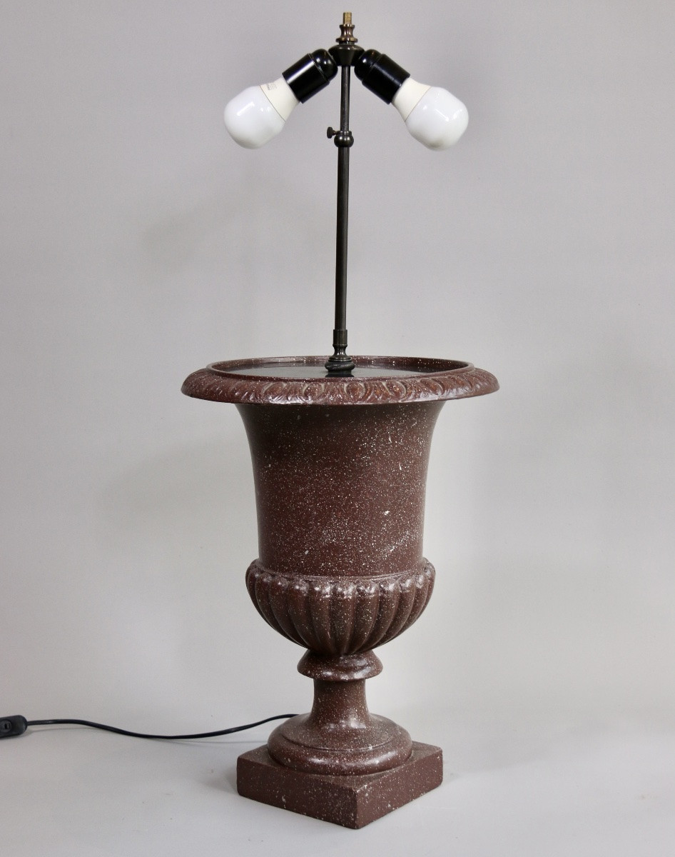 Vasque Médicis en faux porphyre, montée en lampe-photo-2