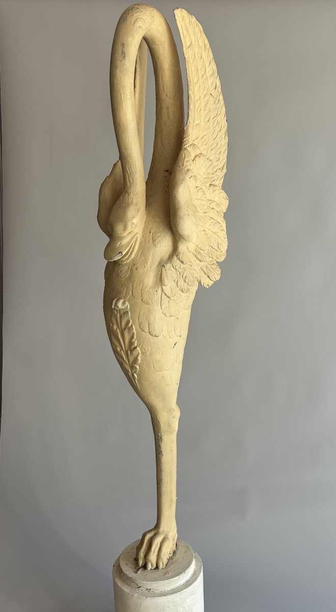 Grand cygne d'époque Empire en ronde-bosse formant un départ d'escalier-photo-3