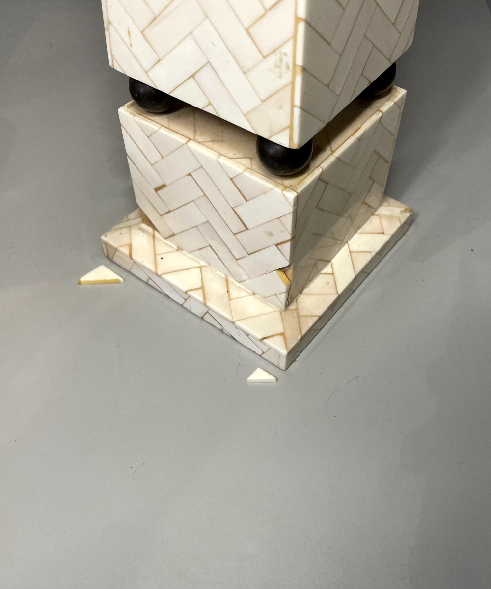 Pair Of Bone Marquetry Obelisks, Decorated With Chevrons-photo-1