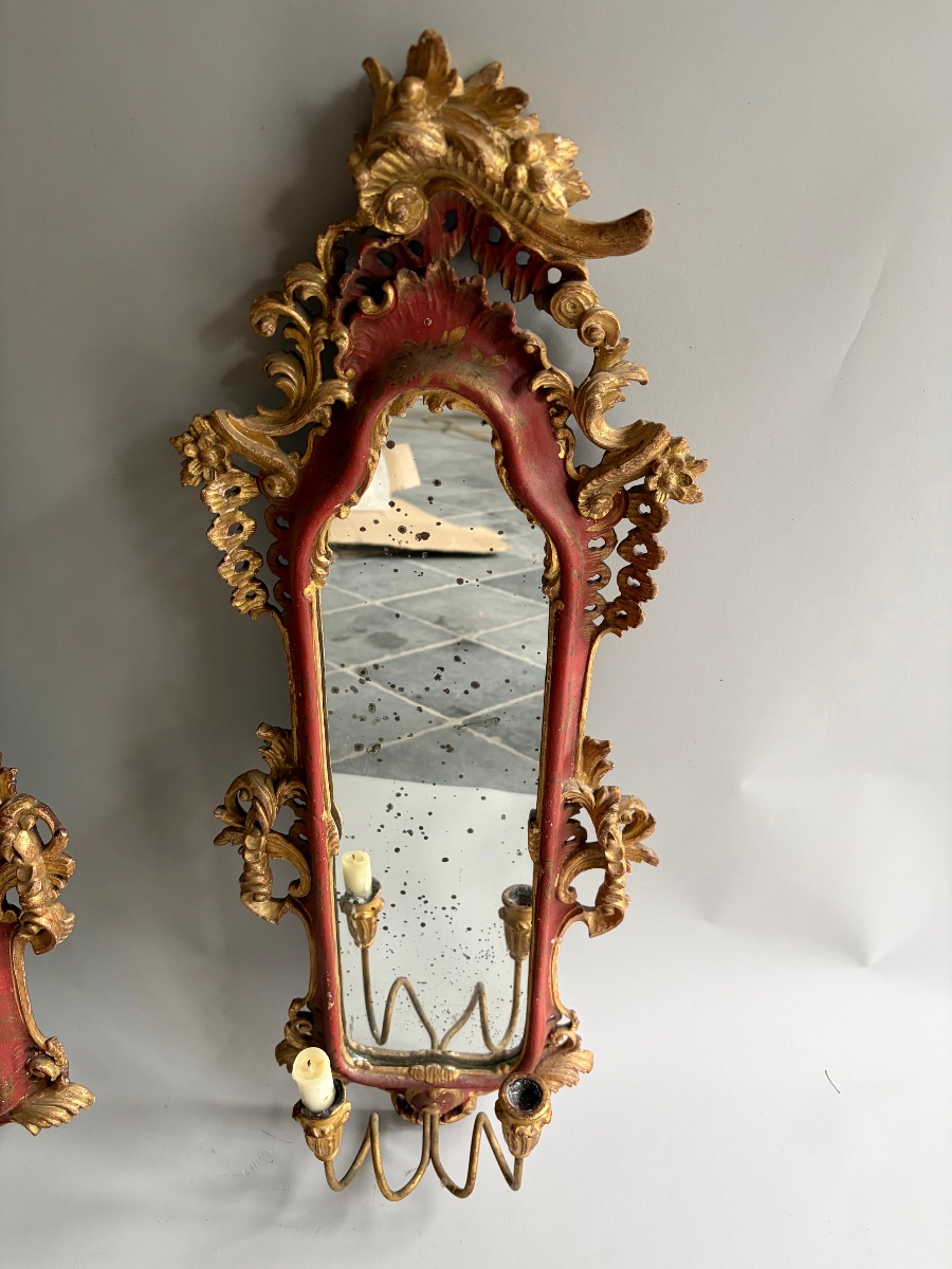 Paire de miroirs à deux bras de lumière de style Louis XV-photo-2