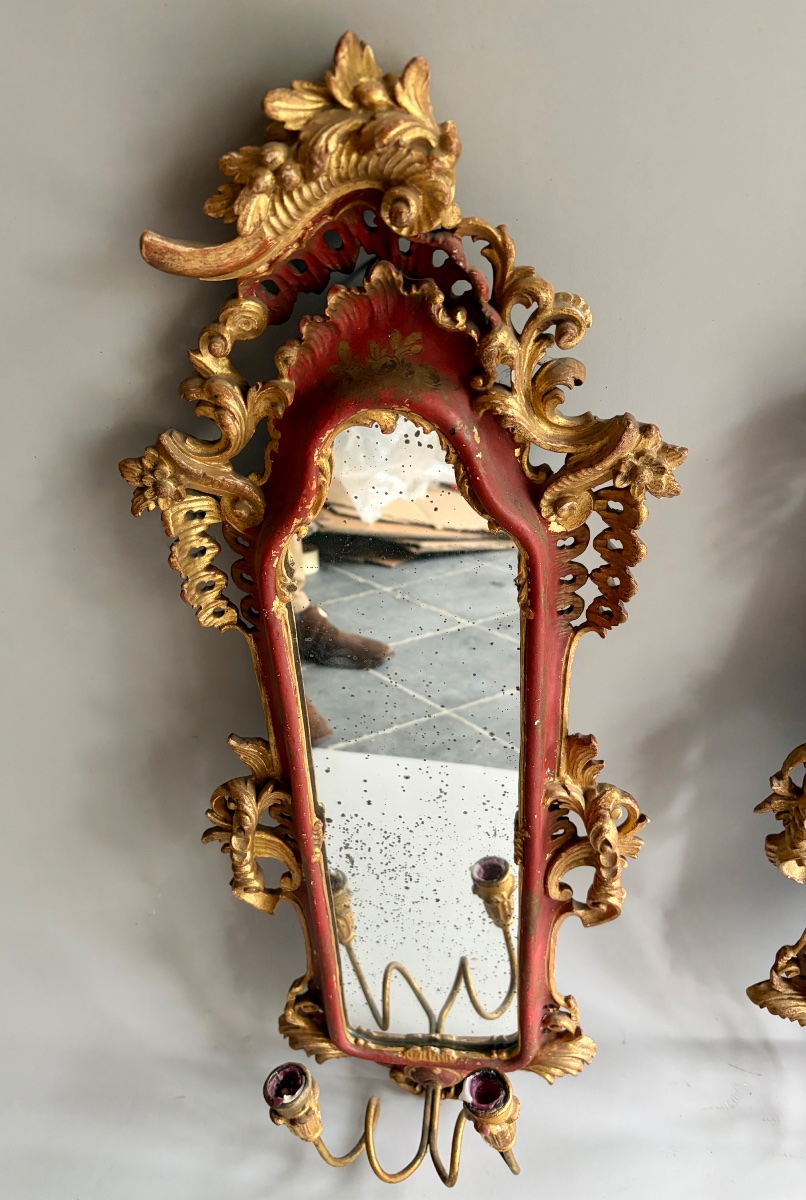 Paire de miroirs à deux bras de lumière de style Louis XV-photo-3