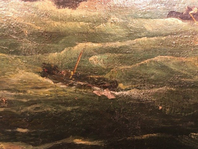 Oil On Canvas Representing A Naval Battle.-photo-3