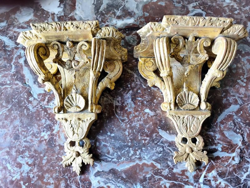 Pair Of Small Consoles, Carved And Gilded  XVIII°.
