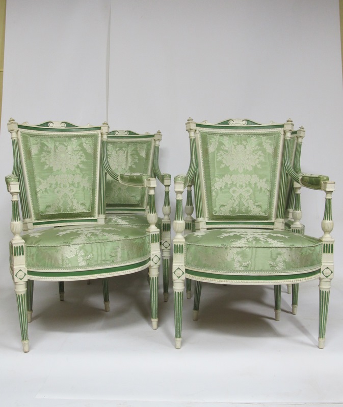 Suite Four Wooden Chairs Painted Louis XVI Period End