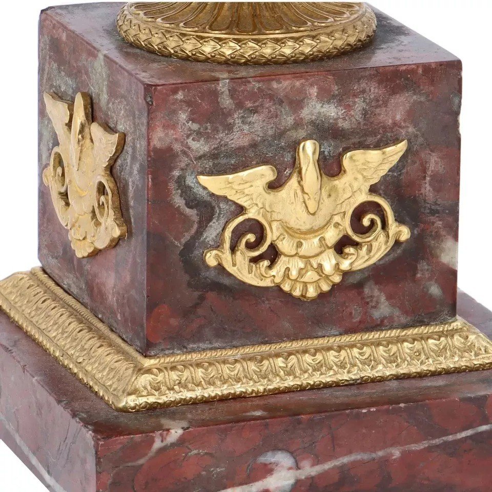 Paire De Vases/cassolettes En Bronze Doré Et Marbre, France, 19e Siècle-photo-2