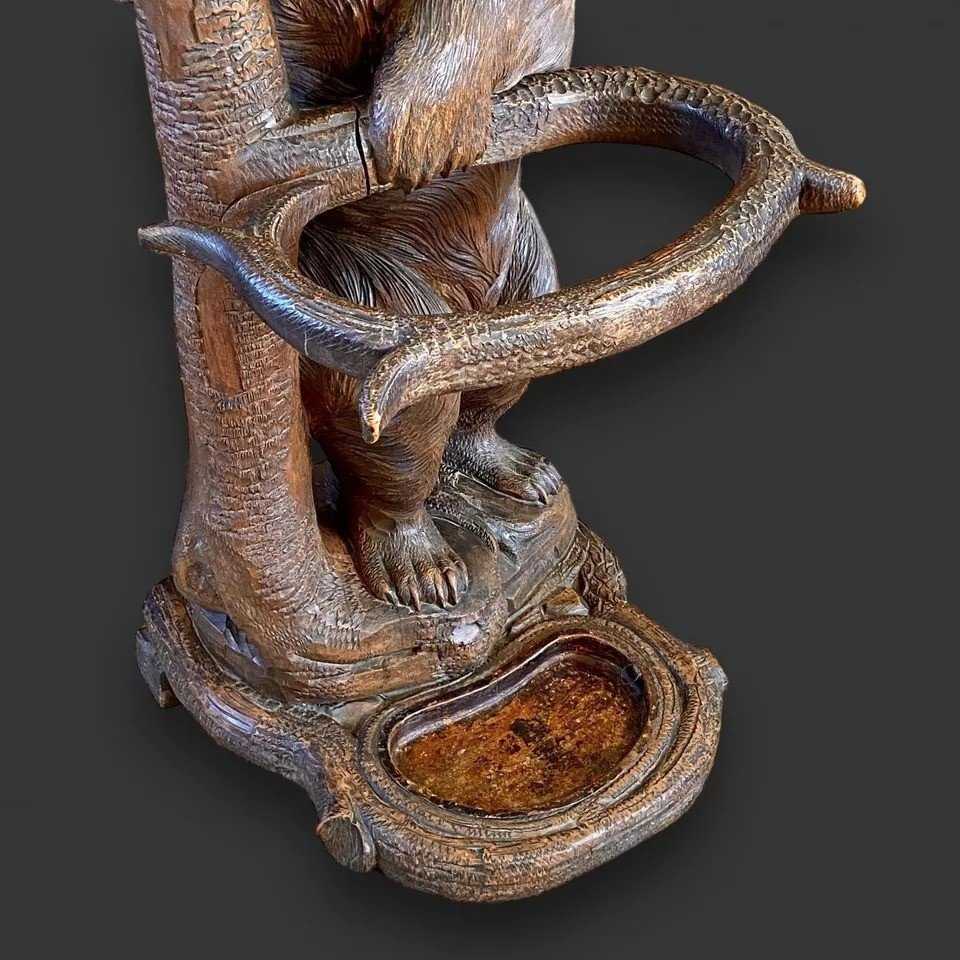 Grand Porte-manteau En Bois Sculpté De La Forêt Noire Avec Ours, Circa 1880-photo-2