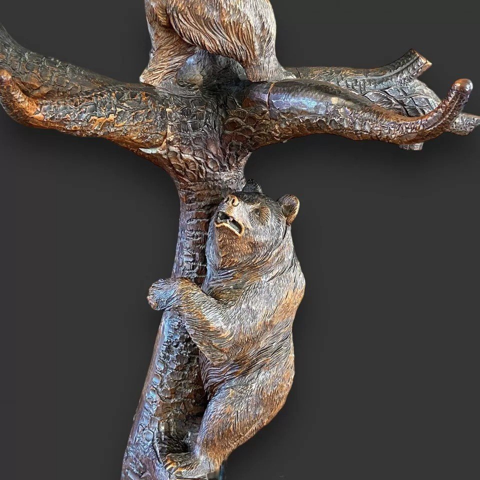 Grand Porte-manteau En Bois Sculpté De La Forêt Noire Avec Ours, Circa 1880-photo-4