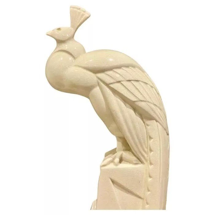 Charles Lemanceau Art Deco Glazed Ceramic Cubist Peacock-photo-4