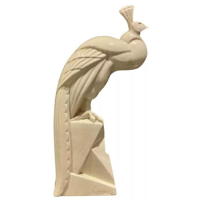 Charles Lemanceau Art Deco Glazed Ceramic Cubist Peacock-photo-1