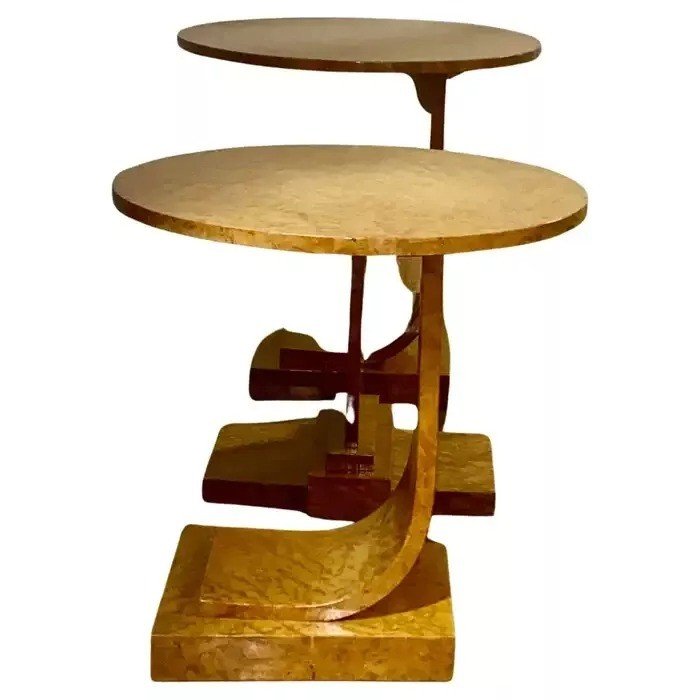 A Rare Art Deco Blonde Birds Eye Maple J Nest Of Tables By Epstein Circa 1930-photo-2